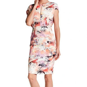 Black Halo Coral and Pink Watercolor Midi Dress